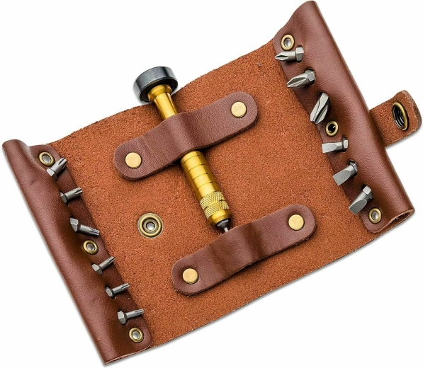Juego de viaje CRKT Hex Bit Driver con funda de cuero y 13 puntas