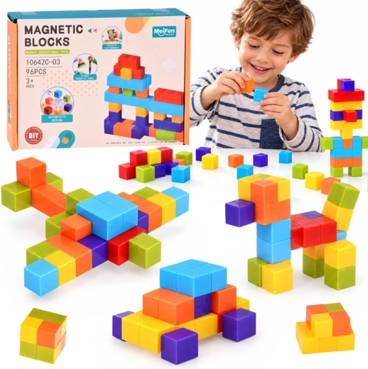 Bloques de construcción magnéticos: cubos de construcción de colores (96 piezas)
