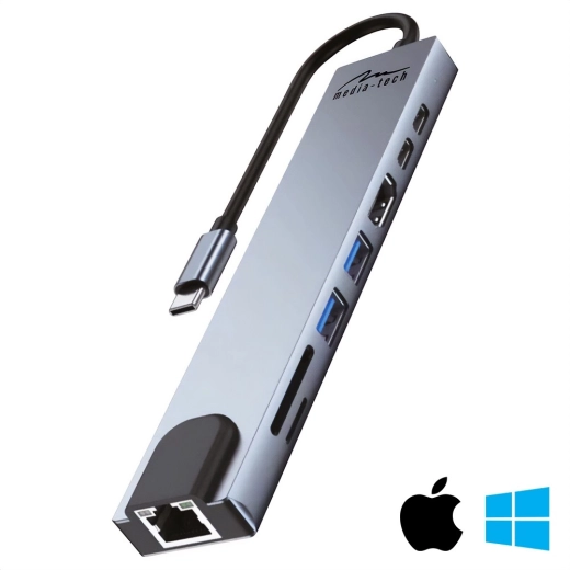 Estación de acoplamiento 8 en 1 con LAN gigabit y USB‑C PD