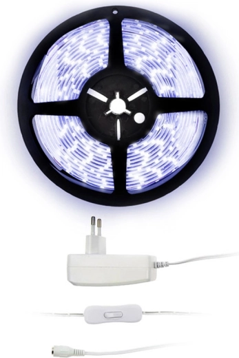 Tira LED Solight con adaptador e interruptor, 5 m, IP65, blanco frío