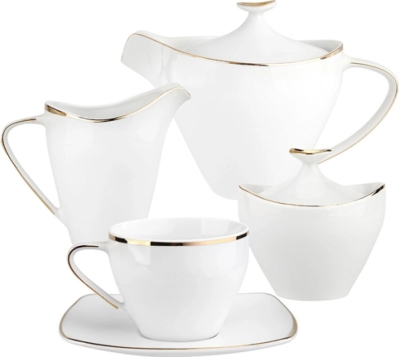 Juego de café MariaPaula Moderna cuadrado con decoración dorada para 6 personas, 15 piezas