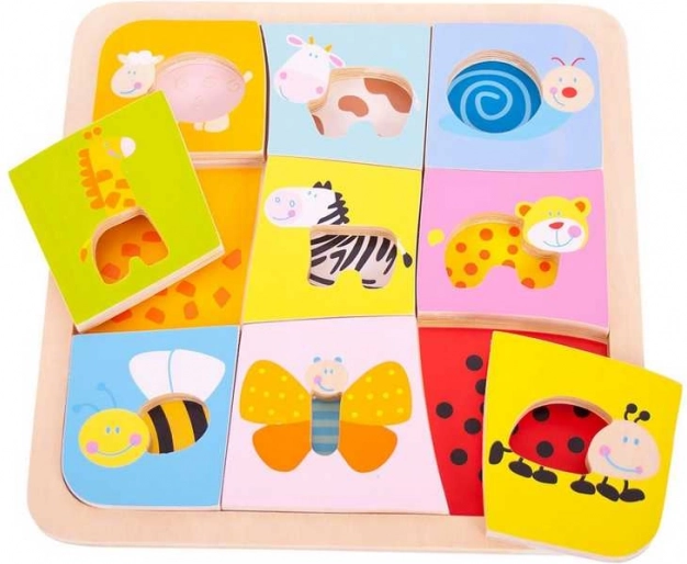 Puzzle de encaje de madera – 9 animalitos BIGJIGS TOYS