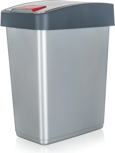 Cubo de basura abatible 25 l, rectangular, plástico, plateado/gris