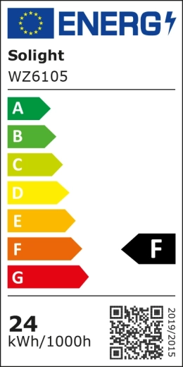 Clase energética F y consumo 24 kWh/1000 h