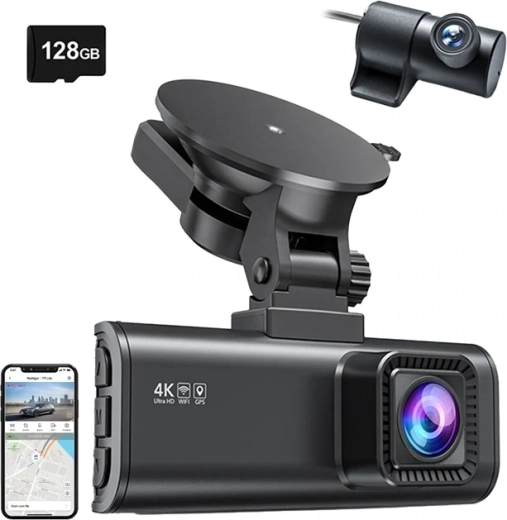 Cámara para salpicadero REDTIGER F7NP Wi‑Fi 4K + 1080p con tarjeta de 128 GB