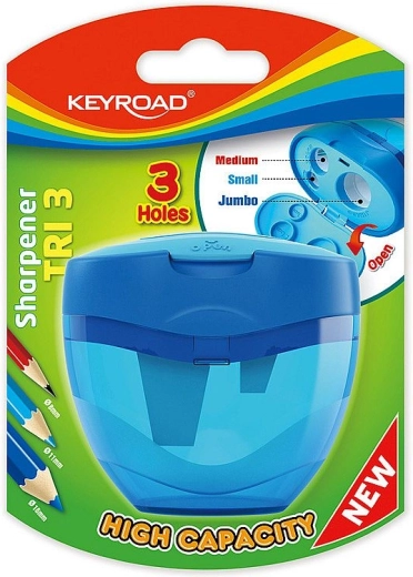 Sacapuntas Keyroad Tri Plus con contenedor de gran capacidad, 3 orificios