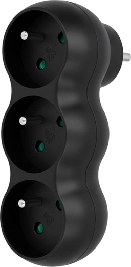 Adaptador divisor Solight con soporte ajustable, 3 tomas, negro mate