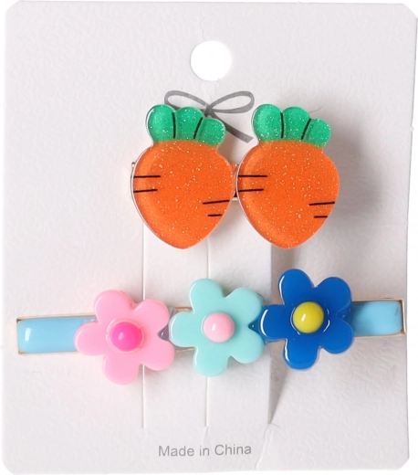 Set de 2 pinzas infantiles para el pelo – zanahorias y flores