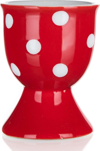 Huevera de cerámica para huevo 7 cm con lunares blancos – roja