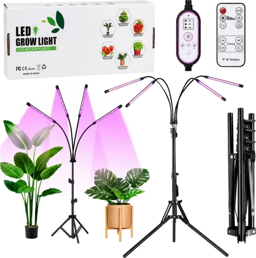 Lámpara LED para el cultivo de plantas con trípode, 4 paneles y control remoto