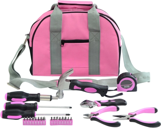 Juego de herramientas para mujer de 25 piezas – bolsa rosa con accesorios