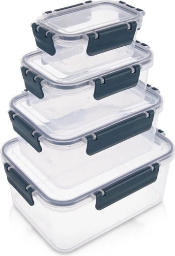 Juego de recipientes para alimentos con tapa y junta, 4 uds.