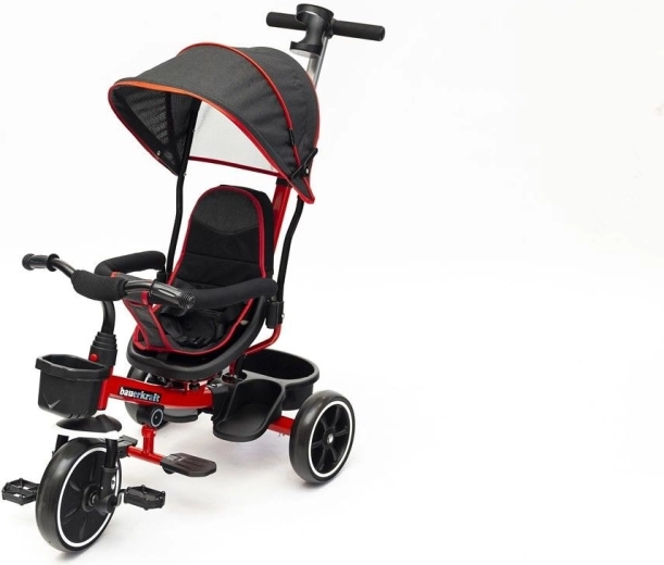 BauerKraft triciclo infantil giratorio 2en1 con barra de empuje y capota rojo
