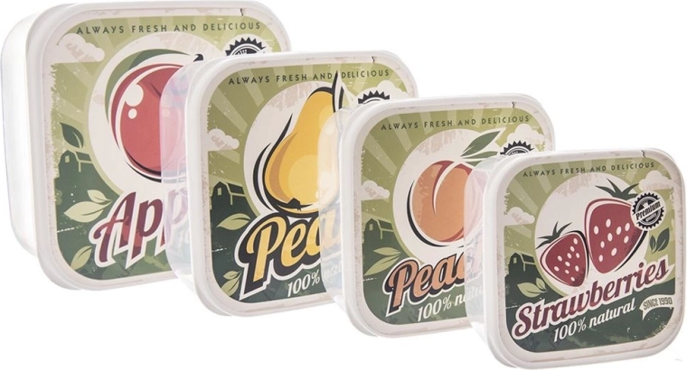 Juego de recipientes de plástico para alimentos 4 uds con tapas retro de frutas