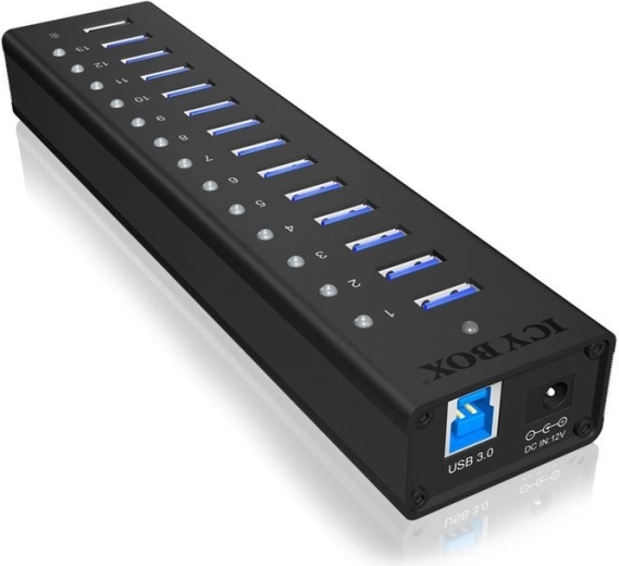 Icy Box hub USB 3.0 activo de aluminio, 13 puertos + puerto de carga