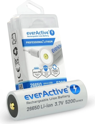 Batería recargable everActive 26650 3,7V Li-ion 5200 mAh con micro USB