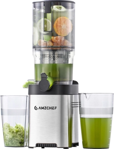 Exprimidor AMZCHEF de prensado en frío con amplia abertura de alimentación de 142 mm