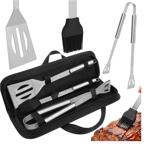 Set de utensilios de barbacoa de acero inoxidable 3 piezas con estuche KAMINER