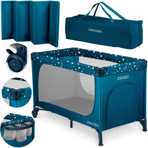 Cuna de viaje infantil con colchón y bolsa 125 × 65 × 78 cm, azul marino