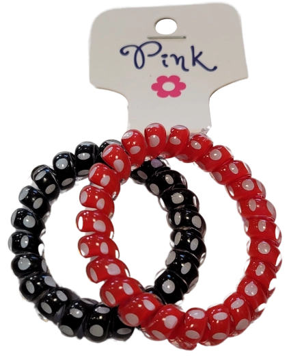 Gomas espirales para el pelo PINK – roja y negra con lunares, 2 uds