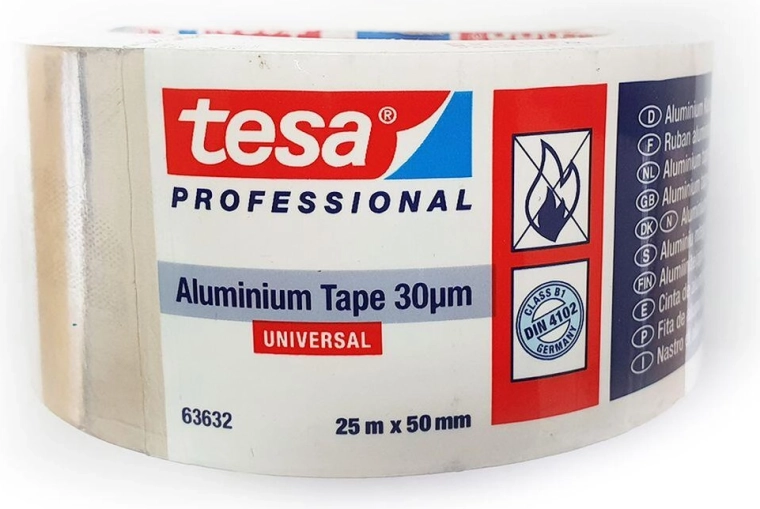 Cinta adhesiva de aluminio TESA 50 mm × 25 m, plateada