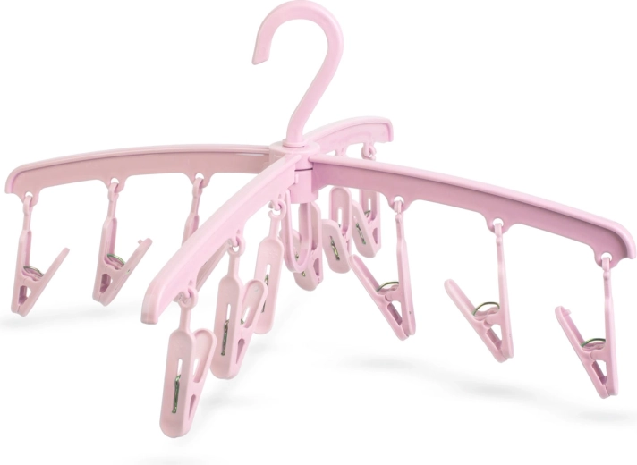 Secador de ropa colgante con 12 pinzas, rosa