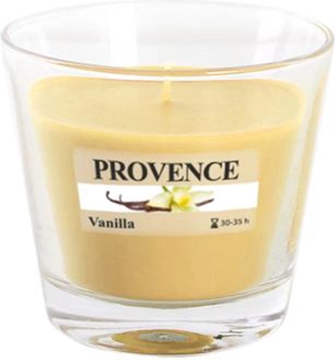 Vela aromática en vaso de vidrio Provence vainilla 35 horas