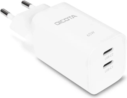 Cargador GaN blanco de 65 W con 2× USB‑C (EU)