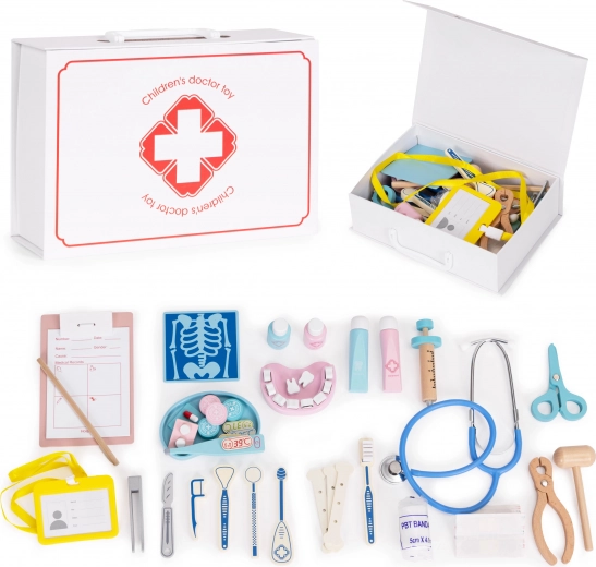 Juego de médico de madera en maletín para niños, 34 piezas
