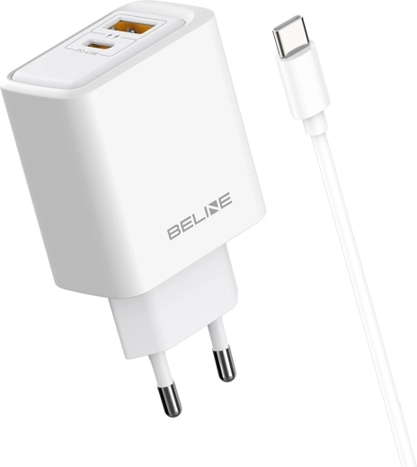 Cargador de red Beline de 45 W USB-A/USB-C con cable GaN PD blanco