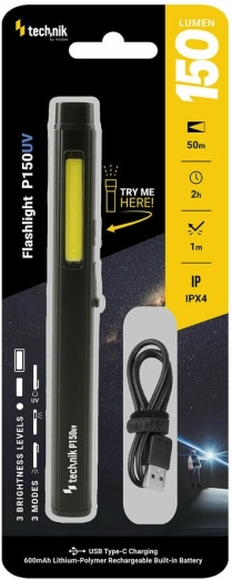 Linterna recargable con luz UV 150 lm TECHNIK