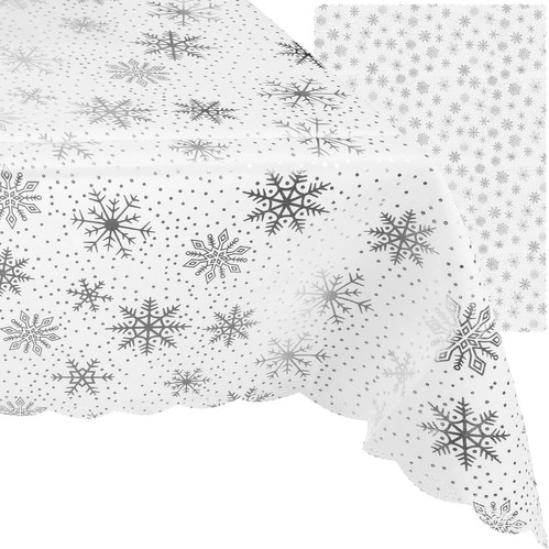 Mantel navideño blanco con copos de nieve 180 x 140 cm