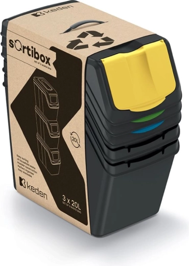 Juego de cubos para separación de residuos SORTIBOX 3×20 l – negro, Prosperplast