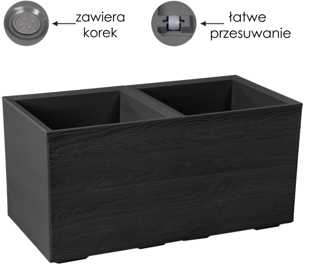 Macetero Lamela Karo Eco Recycled con ruedas, 72 l, negro