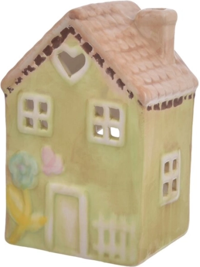 Portavelas de cerámica con forma de casita, amarillo
