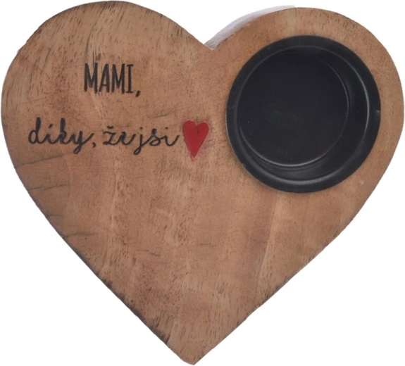 Portavelas de madera de mango en forma de corazón «mami» 13 × 12 × 2,5 cm