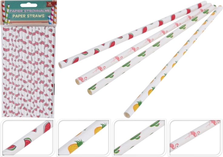 Pajitas de papel 6 × 197 mm, mix de diseños (16 uds)