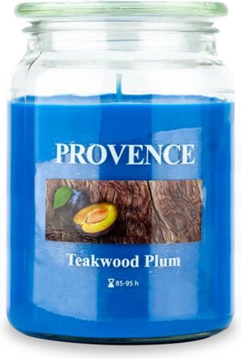 Vela aromática en vaso de vidrio PROVENCE madera de teca y ciruela 95 horas