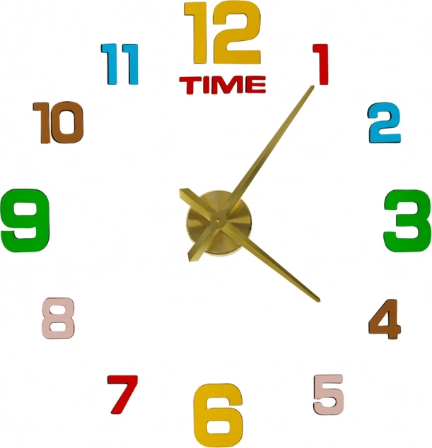Reloj de pared autoadhesivo DIY 80–90 cm, manecillas doradas, números de colores