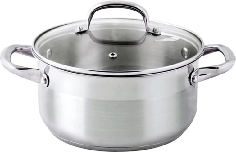 Cazo de acero inoxidable con tapa de vidrio 2 l, diámetro 18 cm