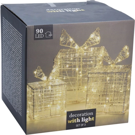 Regalos navideños luminosos con 90 LED, juego de 3 unidades, para exterior e interior