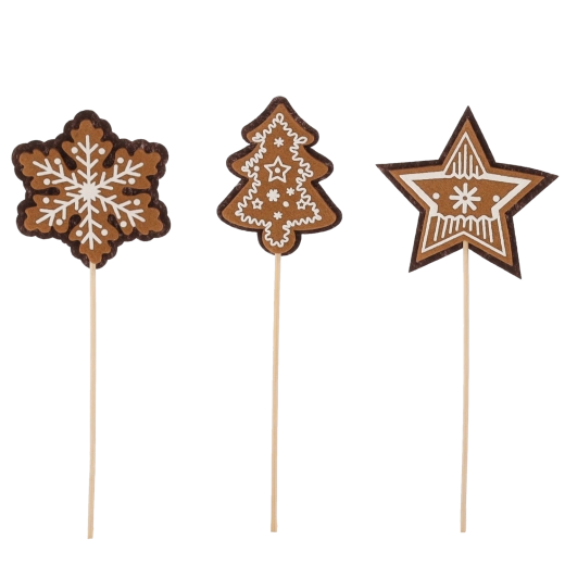 Pinchos navideños de pan de jengibre en brocheta 8 × 8 cm – set de 12 uds., mix de diseños