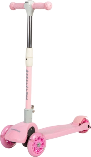 Patinete infantil rosa plegable de equilibrio con tres ruedas y ruedas LED