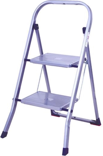 Escalera plegable de acero con 2 peldaños, capacidad de carga 150 kg