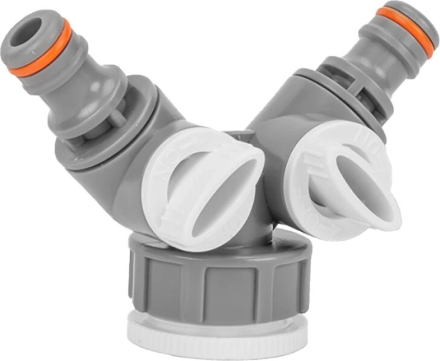 Derivación doble de plástico con válvulas para 2 conectores rápidos 1" y 3/4" WHITE LINE