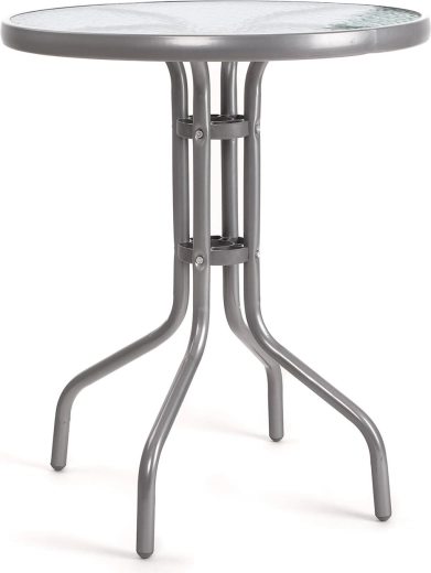 mesita auxiliar plegable de jardín con tablero de cristal, diámetro 60 cm, plateada