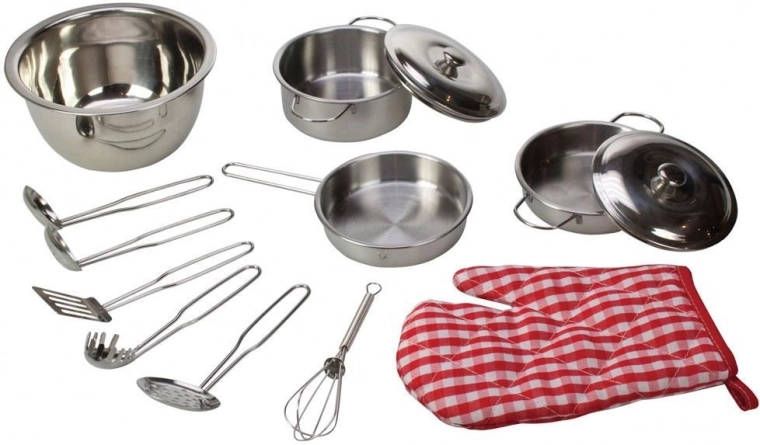 Bigjigs Toys juego de utensilios de cocina metálicos para niños