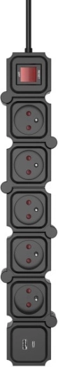 Toma de corriente modular con protección contra sobretensiones 5× Schuko con USB-A/USB-C, 1,5 m