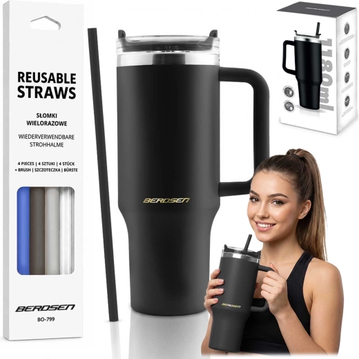 Termotaza Berdsen con pajita 1180 ml negra