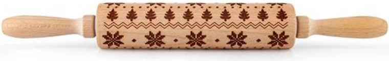 Rodillo de madera con relieve con copos de nieve 19 cm